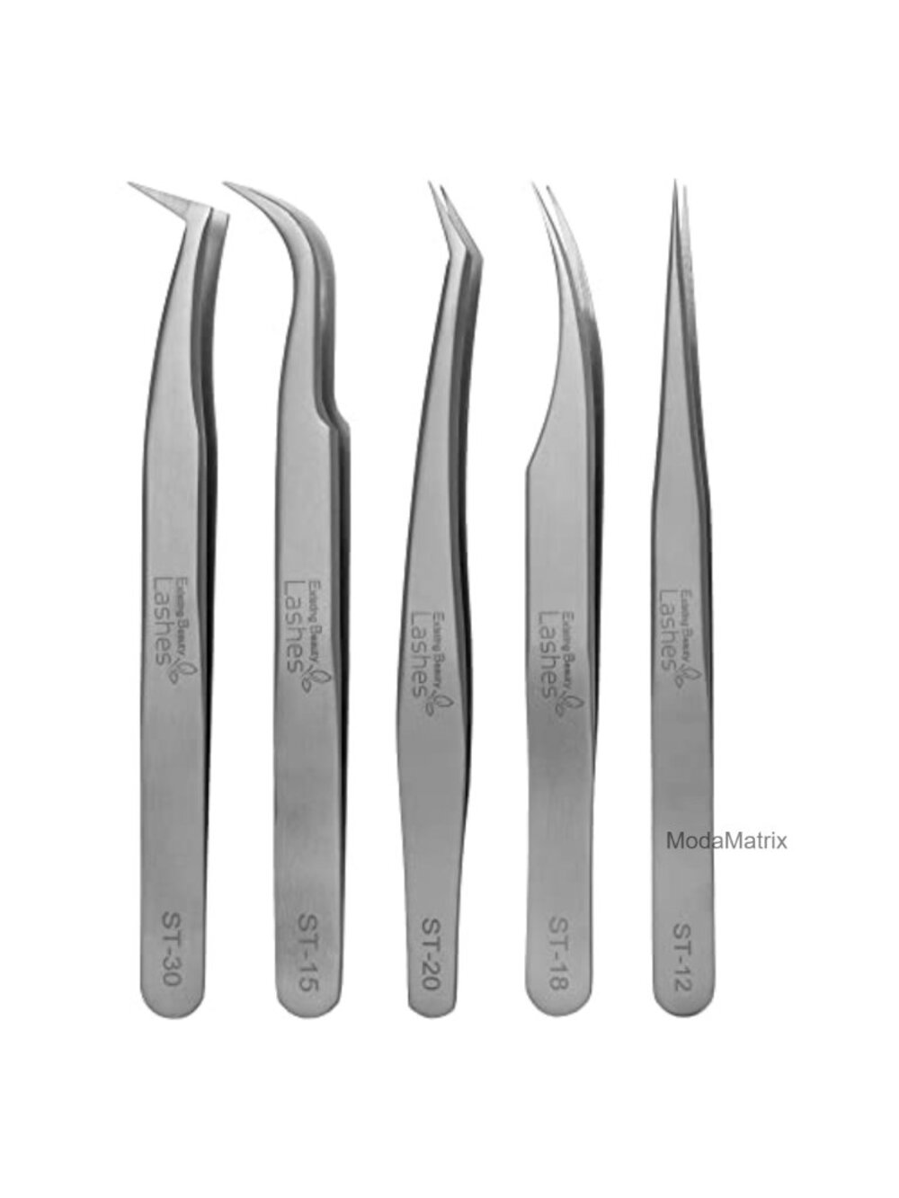 5 Pc Stainless Steel Eyelash Extension Tweezers Set Curved Precision Lash DIY